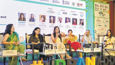 NIUA’s Mukta Naik, Kanta Singh of UN Women India, actor and wellness entrepreneur Pooja Bedi, Swati Khanna of KFW Development Bank, SEEDS co-founder Anshu Sharma, and Rajeshwari Balasubramanian from Azad Foundation, during a session on " Gender , Mobility and Livelihood" at 'Urban Adda 25' at Habitat Centre in New Delhi on Wednesday. (Vipin Kumar/HT PHOTO) NIUA’s Mukta Naik, Kanta Singh of UN Women India, actor and wellness entrepreneur Pooja Bedi, Swati Khanna of KFW Development Bank, SEEDS co-founder Anshu Sharma, and Rajeshwari Balasubramanian from Azad Foundation, during a session on " Gender , Mobility and Livelihood" at 'Urban Adda 25' at Habitat Centre in New Delhi on Wednesday. (Vipin Kumar/HT PHOTO)