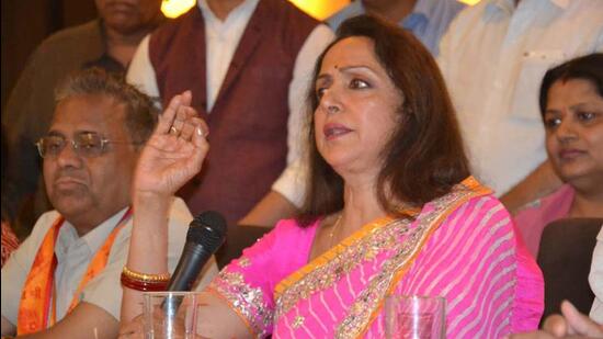 Hema Malini says Banke Bihari temple project is a rare opportunity to ensure proper arrangements for devotees. (HT Photo)