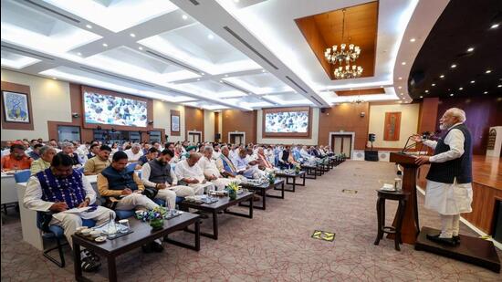 Prime Minister Narendra Modi chairs a meeting of the Council of Ministers, in New Delhi on Wednesday. (Narendra Modi-X)