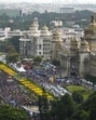 An aerial view of fans gathered during Royal Challengers Bengaluru’s felicitation ceremony at Vidhana Soudha in Bengaluru after the team won IPL 2025 (PTI)