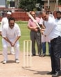 CM Sukhvinder Singh Sukhu plays a shot before a cricket match in Kangra’s Dehra on Wednesday. (HT photo)