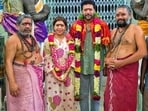 Kenishaa Francis and Ravi Mohan visited the temple.