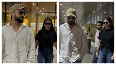 At the airport, Virat and Anushka maintained a low profile, neither posing for nor interacting with the waiting photographers. At the airport, Virat and Anushka maintained a low profile, neither posing for nor interacting with the waiting photographers.