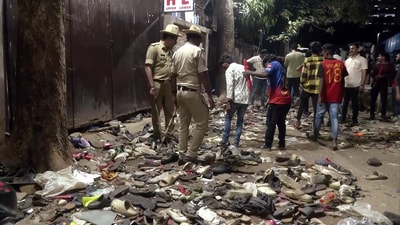 A number of shoes and slippers lying outside Chinnaswamy Stadium after a stampede during Royal Challengers Bangalore (RCB)'s victory celebrations, in Bengaluru on Wednesday. (ANI) A number of shoes and slippers lying outside Chinnaswamy Stadium after a stampede during Royal Challengers Bangalore (RCB)'s victory celebrations, in Bengaluru on Wednesday. (ANI)