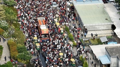 Fans throng outside the M Chinnaswamy Stadium in Bengaluru on June 4, 2025, to celebrate a day after Royal Challengers Bengaluru's victory in IPL final. (AFP) Fans throng outside the M Chinnaswamy Stadium in Bengaluru on June 4, 2025, to celebrate a day after Royal Challengers Bengaluru's victory in IPL final. (AFP)