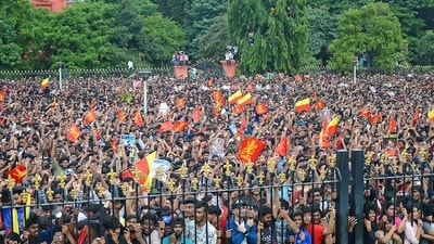 Thousands gather outside the Vidhana Soudha to celebrate Royal Challengers Bengaluru winning the Indian Premier League (IPL), in Bengaluru. (AFP) Thousands gather outside the Vidhana Soudha to celebrate Royal Challengers Bengaluru winning the Indian Premier League (IPL), in Bengaluru. (AFP)