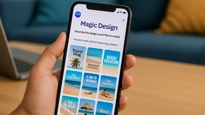 Creating designs on the go with Canva's Magic Design AI on mobile.