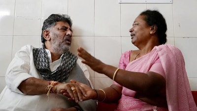 Deputy chief minister of Karnataka DK Shivakumar (L) visits a hospital to check on the health condition of the victims of the stampede that occured during the RCB cricket victory celebrations in Bengaluru on June 4, 2025. (AFP) Deputy chief minister of Karnataka DK Shivakumar (L) visits a hospital to check on the health condition of the victims of the stampede that occured during the RCB cricket victory celebrations in Bengaluru on June 4, 2025. (AFP)