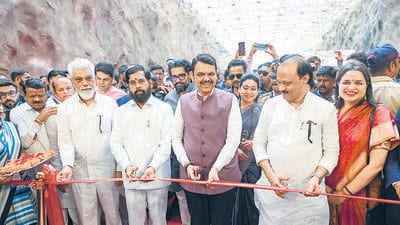 Maharashtra Chief Minister Devendra Fadnavis and Deputy Chief Ministers Eknath Shinde and Ajit Pawar during the inauguration of the final 76-km-long stretch of the Samruddhi Mahamarg (PTI Photo) (PTI) Maharashtra Chief Minister Devendra Fadnavis and Deputy Chief Ministers Eknath Shinde and Ajit Pawar during the inauguration of the final 76-km-long stretch of the Samruddhi Mahamarg (PTI Photo) (PTI)