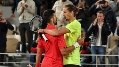 Serbia's Novak Djokovic shakes hands with Germany's Alexander Zverev. (REUTERS)