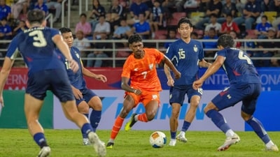 Liston Colaco looks for a way out against Thailand in Pathum Thani near Bangkok on Wednesday. (AIFF) Liston Colaco looks for a way out against Thailand in Pathum Thani near Bangkok on Wednesday. (AIFF)