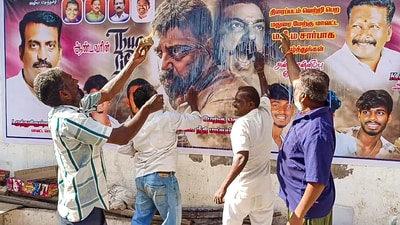 File photo of fans celebrating the release of actor Kamal Haasan's film Thug Life, in Madurai. (PTI) File photo of fans celebrating the release of actor Kamal Haasan's film Thug Life, in Madurai. (PTI)