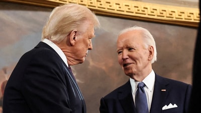 US President Donald Trump with his his predecessor Joe Biden. (REUTERS file)
