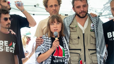 Climate activist Greta Thunberg ahead of departure for Gaza. (AP/Salvatore Cavalli)