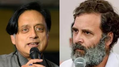 Congress leaders Shashi Tharoor and Rahul Gandhi.
