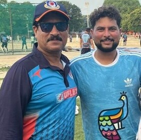 Kuldeep Yadav with coach Kapil Pandey