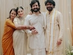Amala Akkineni, Zainab Ravdjee, Akhil Akkineni and Nagarjuna all smiles at the wedding. 