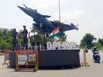A view of an installation set up in dedication for Operation Sindoor, at Pal Road in Surat on Friday.
A view of an installation set up in dedication for Operation Sindoor, at Pal Road in Surat on Friday.