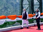 Prime Minister Narendra at the Chenab Bridge, the world's highest railway arch bridge, in Reasi district, Jammu & Kashmir, Friday