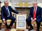 US President Donald Trump, right, and Friedrich Merz, Germany's chancellor, during a meeting in the Oval Office of the White House in Washington, DC, US, on Thursday, June 5, 2025. 