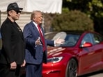 The red Tesla car has been parked at the White House for weeks The red Tesla car has been parked at the White House for weeks