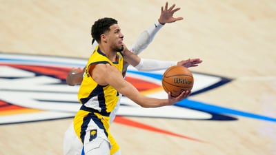 Indiana Pacers guard Tyrese Haliburton (0) shoots the ball against Oklahoma City Thunder (Reuters)