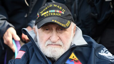 American World War II veteran Gideon Kantor attended ceremonies at the American Cemetery in Colleville-sur-Mer on June 6, 2025, to honor the 81st anniversary of the D-Day landings. (AP Photo/Thomas Padilla) (AP) American World War II veteran Gideon Kantor attended ceremonies at the American Cemetery in Colleville-sur-Mer on June 6, 2025, to honor the 81st anniversary of the D-Day landings. (AP Photo/Thomas Padilla) (AP)