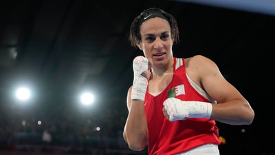 Algeria's Imane Khelif poses after defeating China's Yang Liu to win gold in their women's 66 kg final boxing match at the 2024 Summer Olympics, Friday, Aug. 9, 2024, in Paris, France. (AP Photo/Ariana Cubillos, File) (AP) Algeria's Imane Khelif poses after defeating China's Yang Liu to win gold in their women's 66 kg final boxing match at the 2024 Summer Olympics, Friday, Aug. 9, 2024, in Paris, France. (AP Photo/Ariana Cubillos, File) (AP)