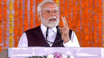 Prime Minister Narendra Modi addresses a public rally during the foundation stone laying and inauguration of various development projects at Katra, in Reasi district. (PTI) Prime Minister Narendra Modi addresses a public rally during the foundation stone laying and inauguration of various development projects at Katra, in Reasi district. (PTI)