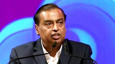 Mumbai, May 1 (ANI): Reliance Industries chairman Mukesh Ambani addresses the World Audio Visual and Entertainment Summit (WAVES) 2025, at the Jio World Convention Centre in Mumbai on Thursday. (ANI Photo) (Video Grab) Mumbai, May 1 (ANI): Reliance Industries chairman Mukesh Ambani addresses the World Audio Visual and Entertainment Summit (WAVES) 2025, at the Jio World Convention Centre in Mumbai on Thursday. (ANI Photo) (Video Grab)