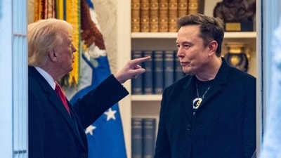 Trump and Musk's unlikely political marriage exploded in a fiery public divorce on June 5, 2025. The President Trump said in a televised Oval Office diatribe that he was "very disappointed" after his former aide and top donor criticized his "big, beautiful" spending bill before Congress. The pair then hurled insults at each other on social media -- with Musk even posting, without proof, that Trump was referenced in government documents on disgraced financier and sex offender Jeffrey Epstein. (Photo by ROBERTO SCHMIDT / AFP) (AFP) Trump and Musk's unlikely political marriage exploded in a fiery public divorce on June 5, 2025. The President Trump said in a televised Oval Office diatribe that he was "very disappointed" after his former aide and top donor criticized his "big, beautiful" spending bill before Congress. The pair then hurled insults at each other on social media -- with Musk even posting, without proof, that Trump was referenced in government documents on disgraced financier and sex offender Jeffrey Epstein. (Photo by ROBERTO SCHMIDT / AFP) (AFP)