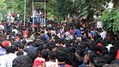 Fans throng near the M. Chinnaswamy Stadium in Bengaluru on June 4, 2025, to celebrate a day after the victory of RCB in the IPL final cricket match (AFP) Fans throng near the M. Chinnaswamy Stadium in Bengaluru on June 4, 2025, to celebrate a day after the victory of RCB in the IPL final cricket match (AFP)