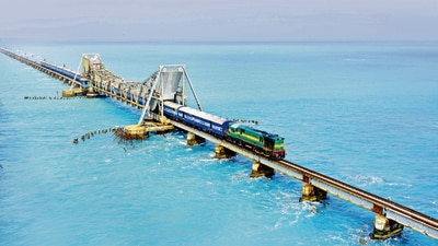 The Pamban railway sea bridge, India’s first. (Shutterstock) The Pamban railway sea bridge, India’s first. (Shutterstock)