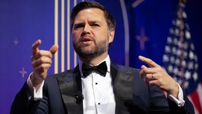 VP JD Vance's social media post references the feud between Trump and Musk, sparking discussions on his loyalty.
Kayla Bartkowski/Getty Images/AFP (Photo by Kayla Bartkowski / GETTY IMAGES NORTH AMERICA / Getty Images via AFP) (Getty Images via AFP) VP JD Vance's social media post references the feud between Trump and Musk, sparking discussions on his loyalty.
Kayla Bartkowski/Getty Images/AFP (Photo by Kayla Bartkowski / GETTY IMAGES NORTH AMERICA / Getty Images via AFP) (Getty Images via AFP)