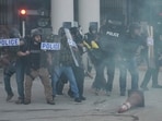 LAPD were deployed in riot gear to control crowds after ICE conducted raids in the city