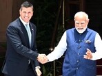 Prime Minister Narendra Modi and Paraguayan President Santiago Peña in New Delhi on Monday. (Arvind Yadav/HT Photo)