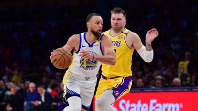 Steph Curry in action for Golden State Warriors against Luka Doncic and the Los Angeles Lakers. (IMAGN IMAGES via Reuters Connect)