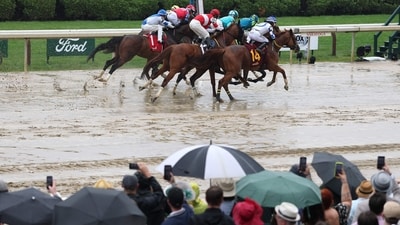 Horses took to the track in a prep race ahead of the 157th running of the Belmont Stakes at Saratoga Race Course on June 7, 2025, in Saratoga Springs, New York. (Photo by AL BELLO / GETTY IMAGES NORTH AMERICA / Getty Images via AFP) (Getty Images via AFP) Horses took to the track in a prep race ahead of the 157th running of the Belmont Stakes at Saratoga Race Course on June 7, 2025, in Saratoga Springs, New York. (Photo by AL BELLO / GETTY IMAGES NORTH AMERICA / Getty Images via AFP) (Getty Images via AFP)