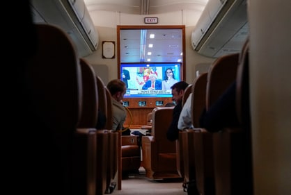 A view shows a Fox News broadcast inside Air Force One, as U.S. President Donald Trump travels to New Jersey, U.S., June 6, 2025. (REUTERS)
