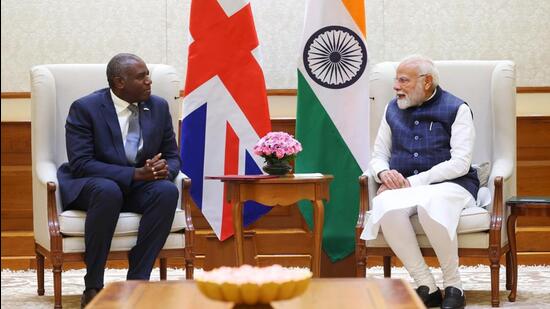 Prime Minister Narendra Modi meets UK foreign secretary David Lammy, in New Delhi on Saturday. (Narendra Modi-X)