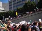 Protesters block the 101 Freeway near the metropolitan detention center of downtown Los Angeles, Sunday, June 8, 2025, following last night's immigration raid protest. Protesters block the 101 Freeway near the metropolitan detention center of downtown Los Angeles, Sunday, June 8, 2025, following last night's immigration raid protest.