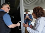 Congress Maxine Waters tries to enter the Federal Bureau of Prisons in downtown Los Angeles, Sunday, June 8, 2025, following last night's immigration raid protest. Congress Maxine Waters tries to enter the Federal Bureau of Prisons in downtown Los Angeles, Sunday, June 8, 2025, following last night's immigration raid protest.