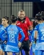 India women’s hockey head coach Harendra Singh with the players. (Hockey India) India women’s hockey head coach Harendra Singh with the players. (Hockey India)