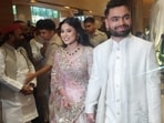 Rinku Singh and Priya Saroj during their engagement. Rinku Singh and Priya Saroj during their engagement.