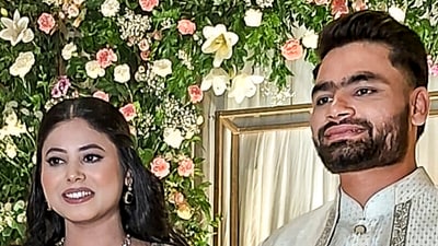 Samajwadi Party MP Priya Saroj and cricketer Rinku Singh during their engagement in Lucknow on Sunday, June 8, 2025. (PTI) Samajwadi Party MP Priya Saroj and cricketer Rinku Singh during their engagement in Lucknow on Sunday, June 8, 2025. (PTI)