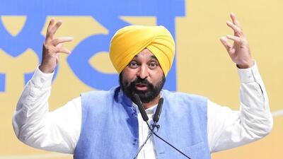 Punjab chief minister Bhagwant Mann addressing an event in Amritsar on Sunday. (HT Photo)