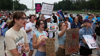 On June 8, 2025, crowds gathered in Washington, D.C., for the "International Rally + March on Washington for Freedom" as part of WorldPride, holding a colorful array of signboards in support of LGBTQ+ rights. REUTERS/Leah Millis (REUTERS)