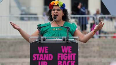 Petrona Xemi Tapepechul, a Nawat trans woman and activist, delivered a powerful speech during the "International Rally + March on Washington for Freedom" on June 8, 2025, in Washington, D.C., as part of WorldPride. REUTERS/Gabriel V. Cardenas (REUTERS)