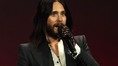 File photo of Jared Leto speaking about his upcoming film Tron: Ares during CinemaCon 2025. (AFP)