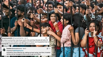 A visual of the June 5 stampede near the M Chinnaswamy Stadium in Bengaluru (Karnataka) that caused 11 people to lose their lives. (Photo: PTI) A visual of the June 5 stampede near the M Chinnaswamy Stadium in Bengaluru (Karnataka) that caused 11 people to lose their lives. (Photo: PTI)